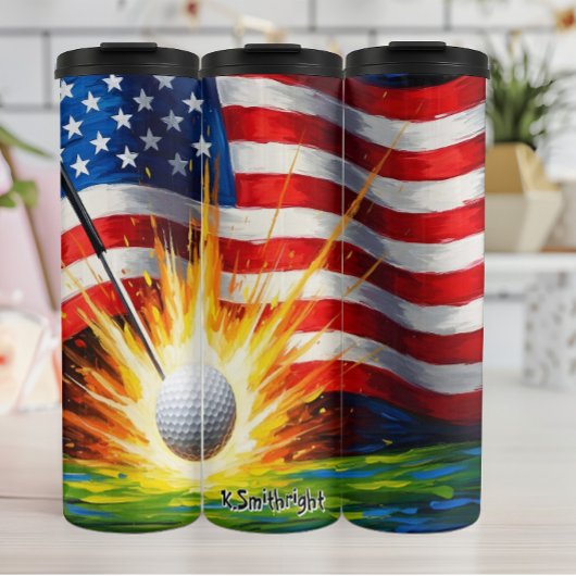Golfbal impact Amerikaanse vlag Thermosbeker