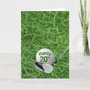 Golfbal in Grass 20th Birthday Card Kaart