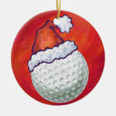 Golfbal in Santa Hat op rood Keramisch Ornament (Voorkant)