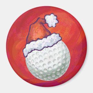 Golfbal in Santa Hat op rood Magneet
