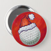 Golfbal in Santa Hat op rood Ronde Button 4,0 Cm (Voorkant /achterkant)