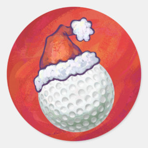 Golfbal in Santa Hat op rood Ronde Sticker