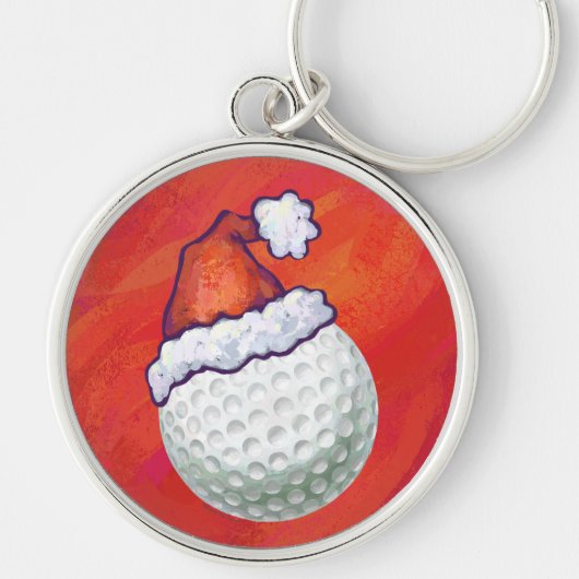 Golfbal in Santa Hat op rood Sleutelhanger (Voorkant)
