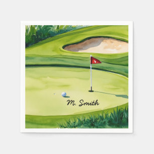 Golfbal is op het zetten van groen met jouw naam servet