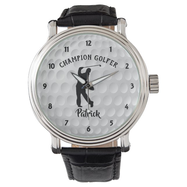 Golfbal Kampioen Golfer Gepersonaliseerde Golf Horloge (Voorkant)