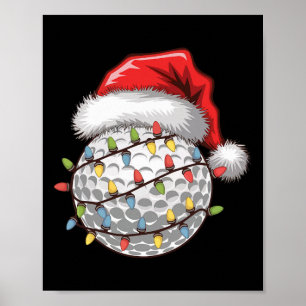 Golfbal Kerstman Hoed Kerstboom Lichtjes Golfen Poster
