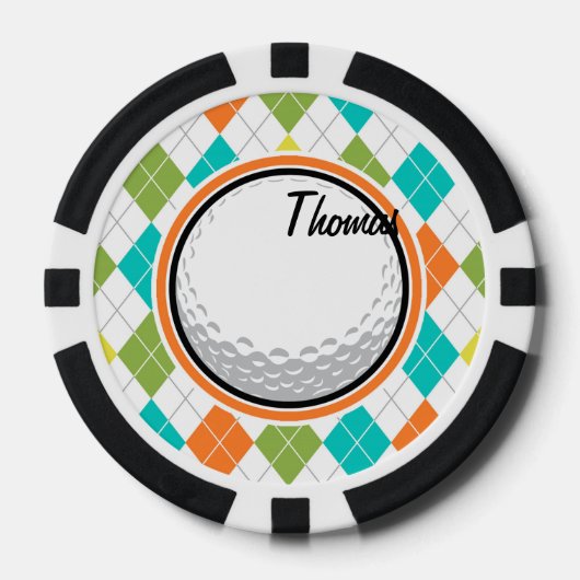 Golfbal; Kleurrijk Argyle Patroon Poker Chips (Voorkant)
