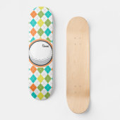 Golfbal; Kleurrijk Argyle Patroon Skateboard (Voorkant)