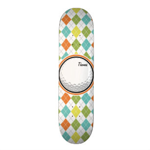 Golfbal; Kleurrijk Argyle Patroon Skateboard