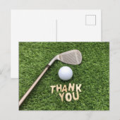 Golfbal met bedankwoord op groen gras briefkaart (Voorkant / Achterkant)
