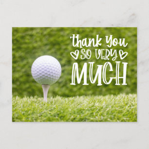 Golfbal met Dank je wel op groen gras Briefkaart