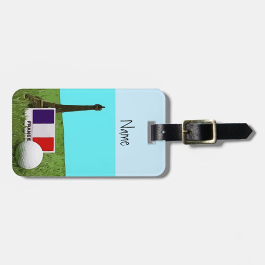 Golfbal met Eiffel Towel met vlag van Frankrijk Bagagelabel (Voorkant horizontaal)