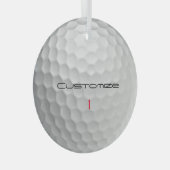 Golfbal met gepersonaliseerde tekst en nummer glas ornament (Voorkant Rechts)
