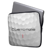 Golfbal met gepersonaliseerde tekst en nummer laptop sleeve (Voorkant Links)