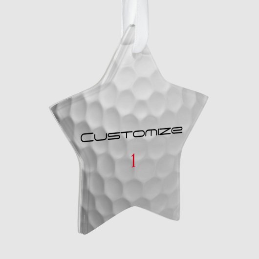 Golfbal met gepersonaliseerde tekst en nummer ornament (voorkant)