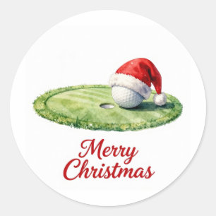 Golfbal met kerstmuts voor golfer Kerstmis Ronde Sticker