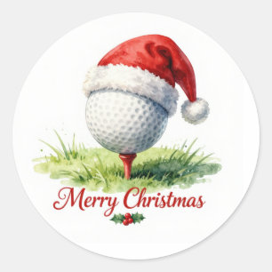 Golfbal met kerstmuts voor golfer Kerstmis Ronde Sticker