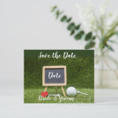Golfbal met krijtbord save the date briefkaart (Staand voorkant)