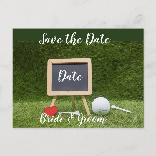 Golfbal met krijtbord save the date briefkaart (Voorkant)