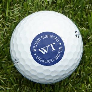 Golfbal met naam ( BLAUWE cirkel monogram ) Golfballen