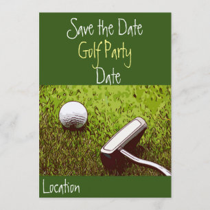 Golfbal met putter op groen gras uitnodiging