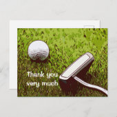 Golfbal met putter-waterverf dank je kaart (Voorkant / Achterkant)