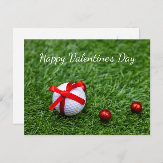 Golfbal met rood lint en balletjes Valentijns Feestdagenkaart (Voorkant / Achterkant)
