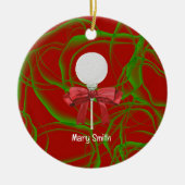 Golfbal met rood lint keramisch ornament (Voorkant)