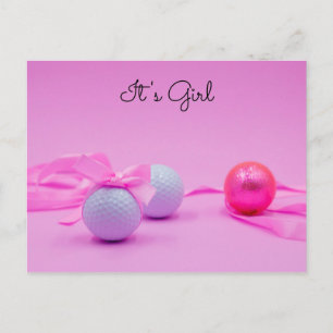 Golfbal met roze lint op een roze achtergrond briefkaart