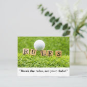 Golfbal met RULES grappig gezegde voor golfer Briefkaart (Staand voorkant)