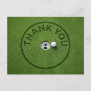 Golfbal met tekst Dank je wel op groen gras Briefkaart