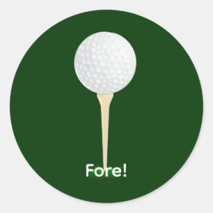 Golfbal op een Tee. Fore! Ronde Sticker