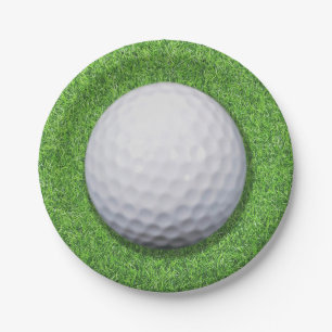 Golfbal op gras papieren bordje