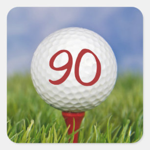 golfbal op rood t-shirt 90e verjaardag vierkante sticker