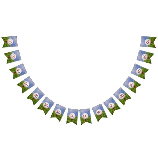 Golfbal op t-shirt in gras voor 50ste verjaardag vlaggetjes (Alle)