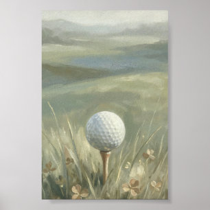Golfbal op Tee Landschap Muurkunst Poster
