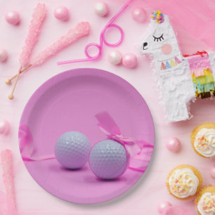 Golfbal roze lint baby shower meisje / Verjaardag Papieren Bordje