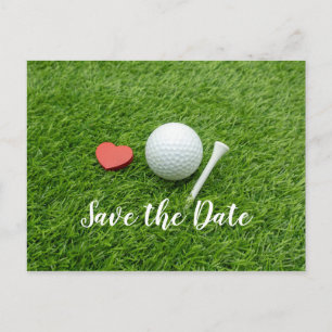 Golfbal SAVE THE DATE met t-shirt en liefde Briefkaart