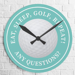 Golfbal Sport Golfen Citaat Modern Grappig Teal Ronde Klok