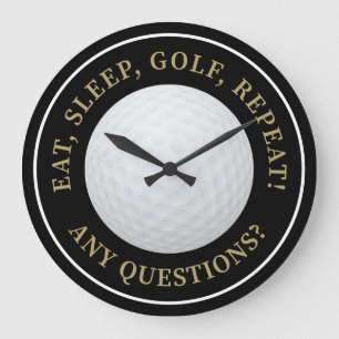 Golfbal Sport Golfen Citaat Modern Zwart Goud Grote Klok