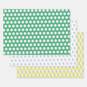 Golfbal Sportpatroon Groen Wit & Geel Inpakpapier Vel