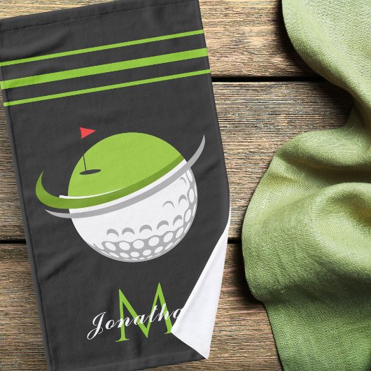 Golfbal & Vlag Aangepaste Naam Monogram Gestreept Handdoek