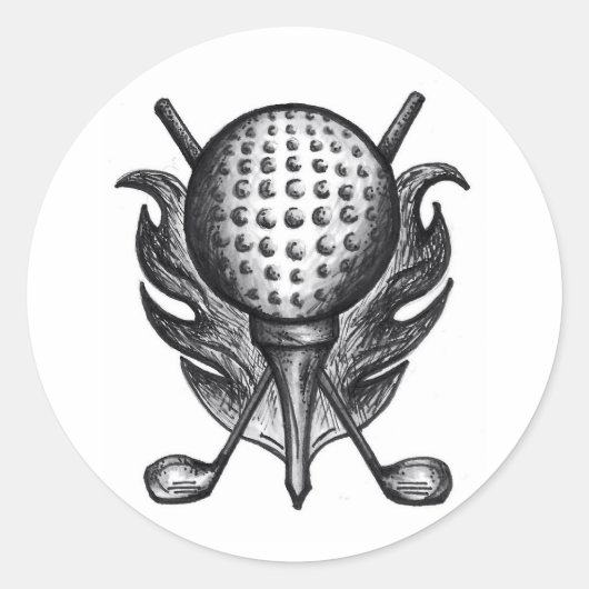 Golfbalclubs en T-shirt Golfgolfer-Stickers Ronde Sticker (Voorkant)