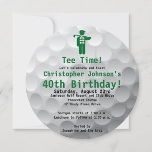 Golfball Green Golf 40th Birthday Party Invitation Kaart