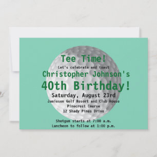 Golfball Green Golf 40th Birthday Party Invitation Kaart