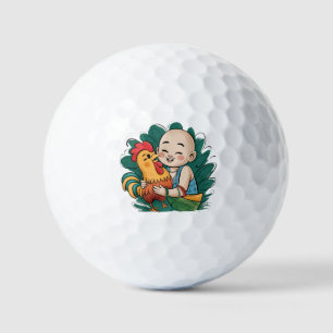 Golfballen   Chloe Baby knuffelt de haan