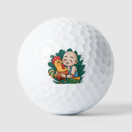 Golfballen | Chloe Baby knuffelt de haan (Voorkant)