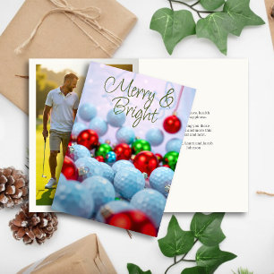 Golfballen en glanzende Ornamenten · Familiefoto Feestdagen Kaart