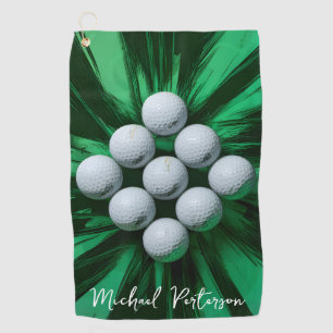 Golfballen op abstracte groene achtergrond golfhanddoek