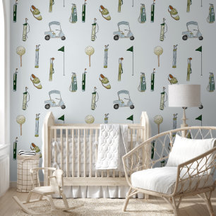 Golfblauw en groene waterverf behang